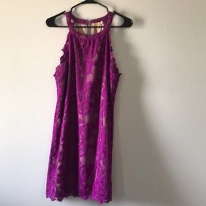Purple lace dress with beige underslip
